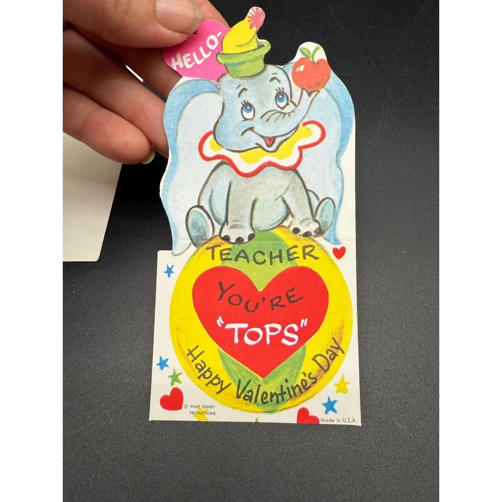 Vintage Walt Disney Valentine Card‎ Dumbo Teacher Theme 1960s with Envelope